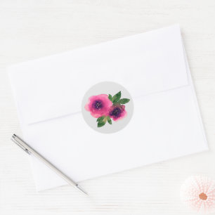 Pink Watercolor Roses Classic Round Sticker