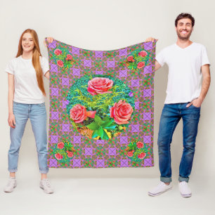 Pink Watercolor Roses Fleece Blanket