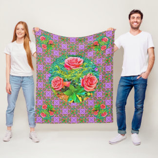 Pink Watercolor Roses Fleece Blanket