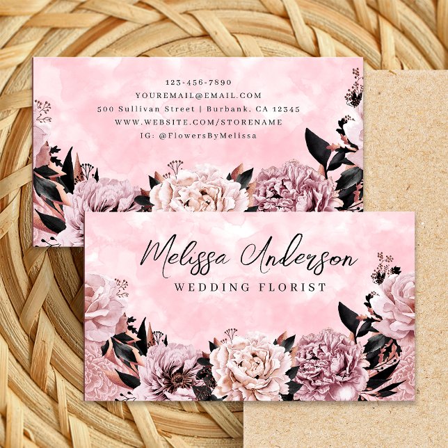 Pink Watercolor Roses Floral Business Card (Creator Uploaded)