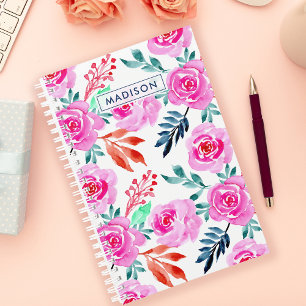 Pink Watercolor Roses Floral Pattern Planner