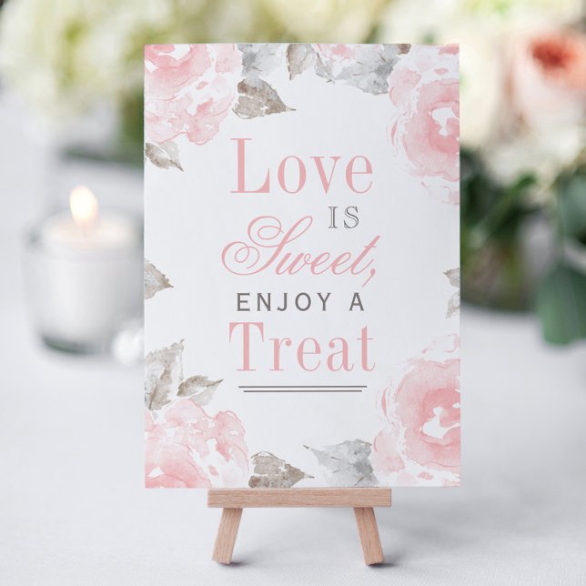 Pink Watercolor Roses Love is Sweet Sign Invitation (Creator Uploaded)