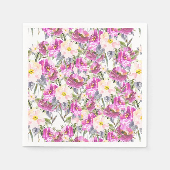 Pink Watercolor Roses Napkin (Front)