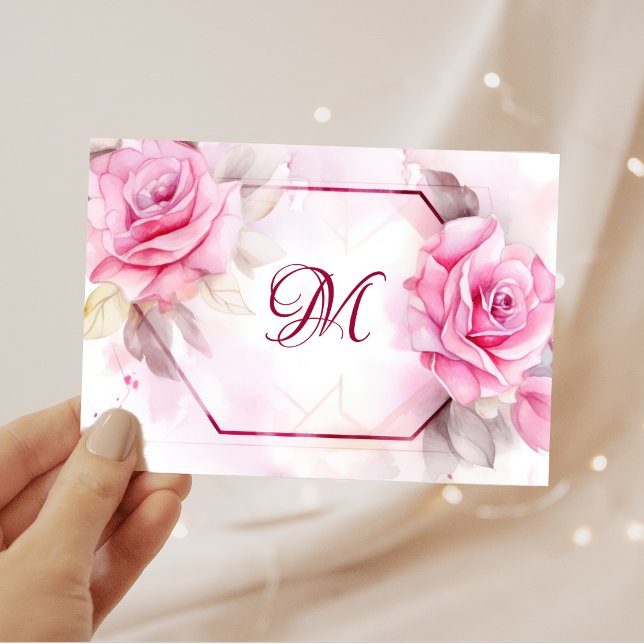Pink Watercolor Roses Note Card (Creator Uploaded)