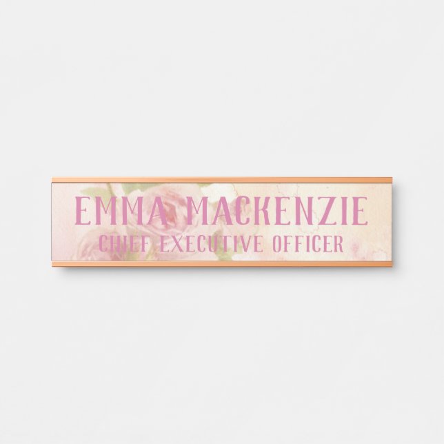 Pink Watercolor Roses Office Door Sign (Front)
