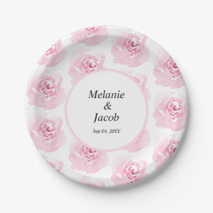 Pink Watercolor Roses Paper Plate