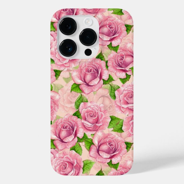 Pink watercolor roses pattern Case-Mate iPhone case (Back)