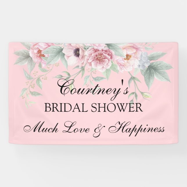 Pink Watercolor Roses Peonies Poppies Banner (Horizontal)