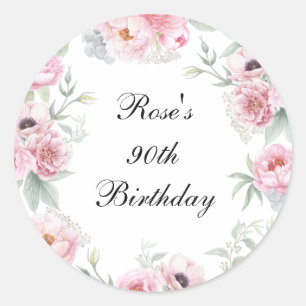 Pink Watercolor Roses Peonies Poppies Classic Round Sticker