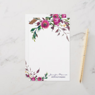 Pink watercolor roses personalised stationery