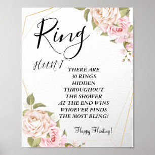 pink watercolor roses ring bridal shower game sign