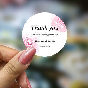 Pink Watercolor Roses Round Sticker