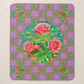 Pink Watercolor Roses Sherpa Blanket
