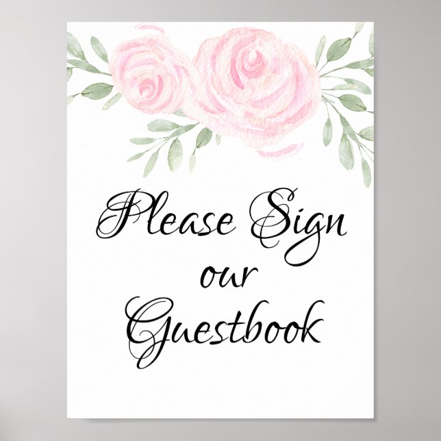 Pink Watercolor Roses Sign Our Guestbook (Front)