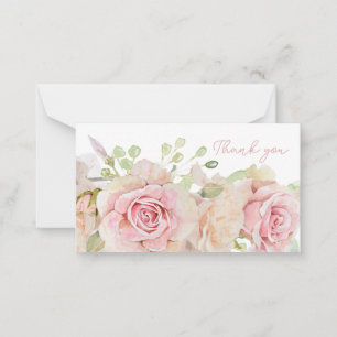 Pink Watercolor Roses Thank You  Card