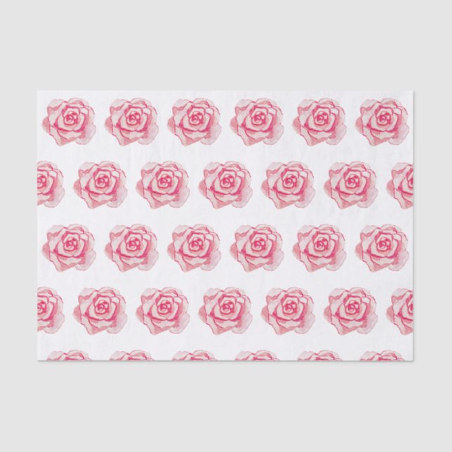 Pink Watercolor Roses Tissue Paper (Front)