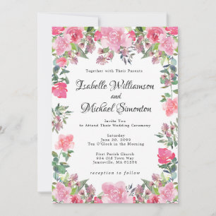 Pink Watercolor Roses Wedding Invitations