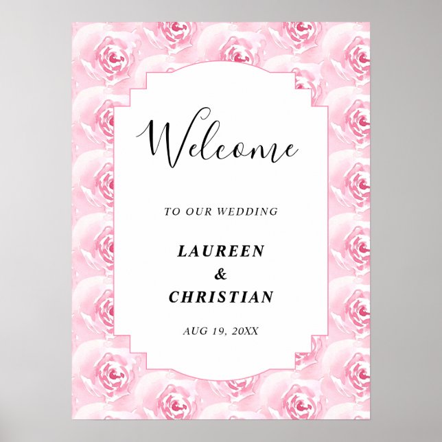 Pink Watercolor Roses  Wedding  Poster (Front)