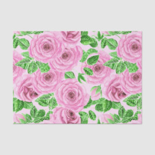 Pink watercolor roses with leaves and buds pattern tissue paper