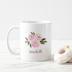 Pink Watercolor Roses with Name Gift Coffee Mug