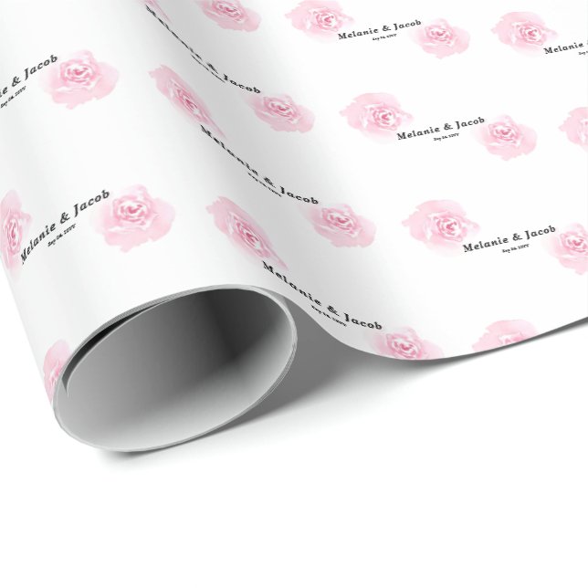 Pink Watercolor Roses  Wrapping Paper (Roll Corner)
