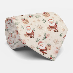 Pink Watercolor Santa Christmas with Snowflakes Tie