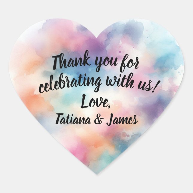 Pink Watercolor Script Customisable Thank You  Heart Sticker (Front)