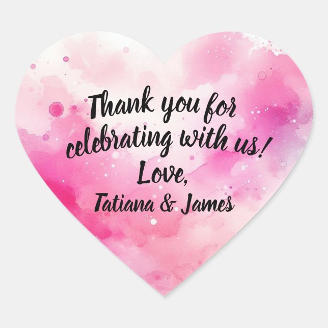Pink Watercolor Script Customisable Thank You  Heart Sticker (Front)