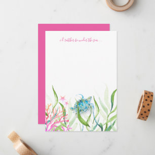 Pink Watercolor Sea Turtle Note Card