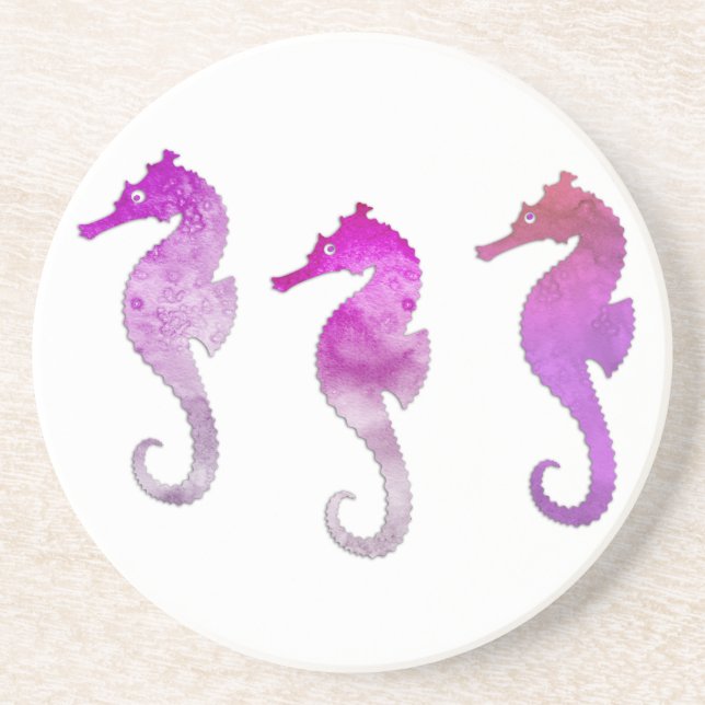 Pink Watercolor Seahorses Coaster (Front)