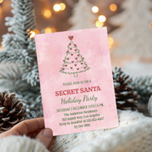 Pink Watercolor Secret Santa Holiday Party         Invitation