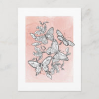 Pink Watercolor Sketched Butterflies