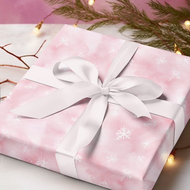 Pink Watercolor Snowflakes Winter Wrapping Paper (Creator Uploaded)
