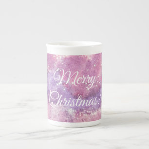 Pink Watercolor Sparkle Merry Christmas Speciality Bone China Mug