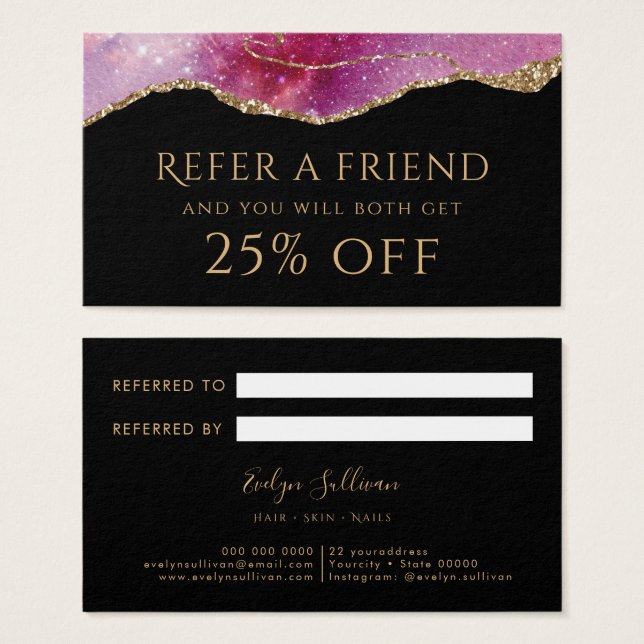 pink watercolor sparkle Referral Card (Front & Back)
