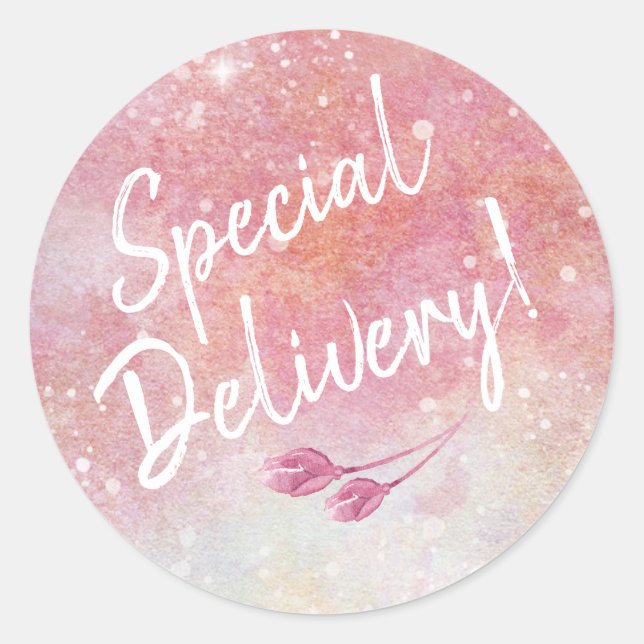 Pink Watercolor Special Delivery Envelope Seals (Front)