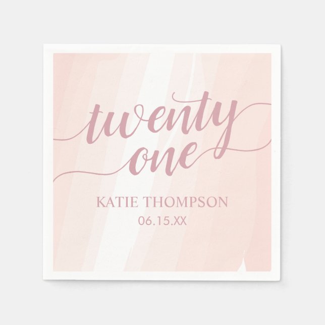 Pink Watercolor Splash 21st birthday Napkin (Front)
