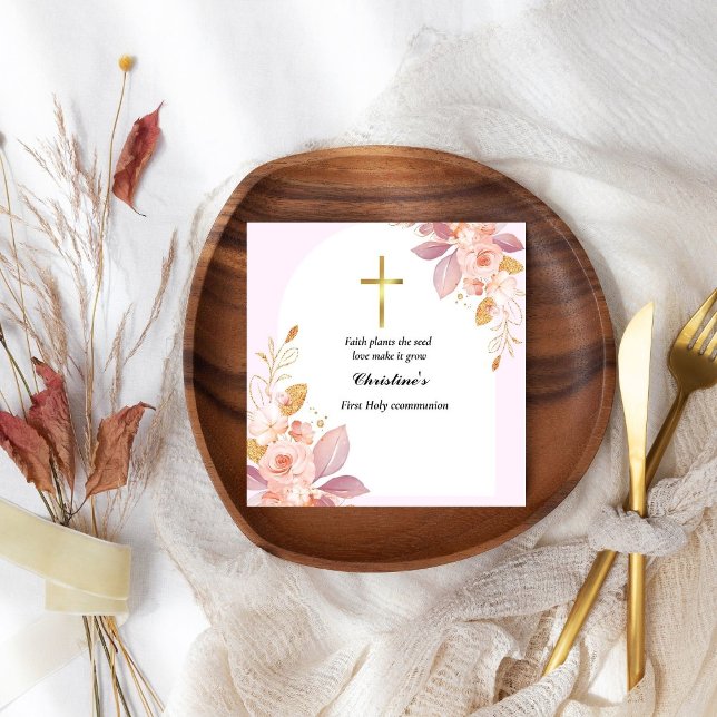 Pink Watercolor splash first communion  Napkin (Creator Uploaded)