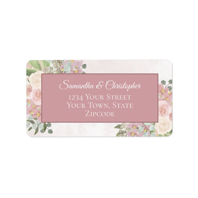 Pink Watercolor Spring Floral Wedding Address Labe Label (Front)