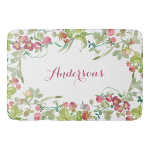 Pink Watercolor Strawberry Bath Mat