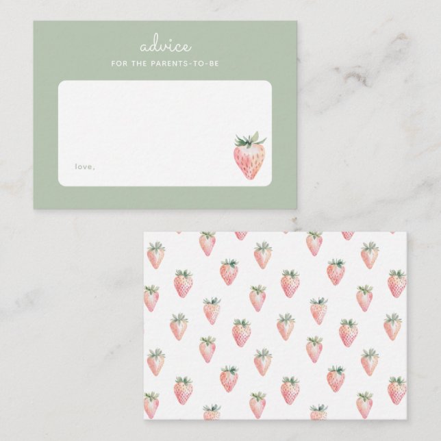 Pink Watercolor Strawberry Parenting Advice Card (Front/Back)
