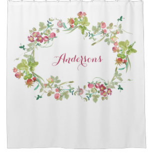 Pink Watercolor Strawberry  Shower Curtain