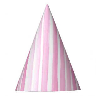 Pink Watercolor Stripe Birthday Party Hat
