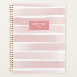 Pink Watercolor Stripes Coral Personalised  Planner