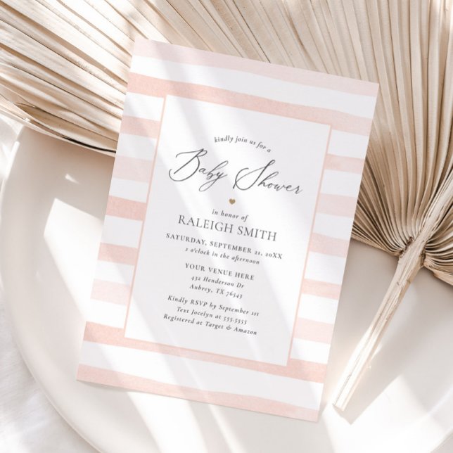 Pink Watercolor Stripes Girl Baby Shower Invitation (Creator Uploaded)