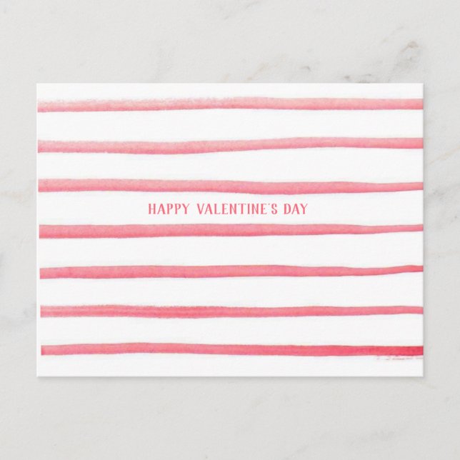 Pink Watercolor Stripes Valentine's Day Postcard (Front)