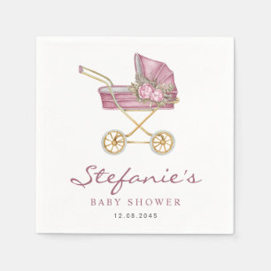 Pink Watercolor Stroller It's a Girl Baby Shower Napkin