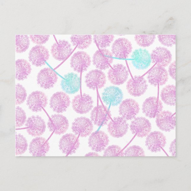 Pink watercolor summer dandelion floral pattern postcard (Front)