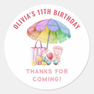 Pink Watercolor Summer Pool Party Classic Round Sticker