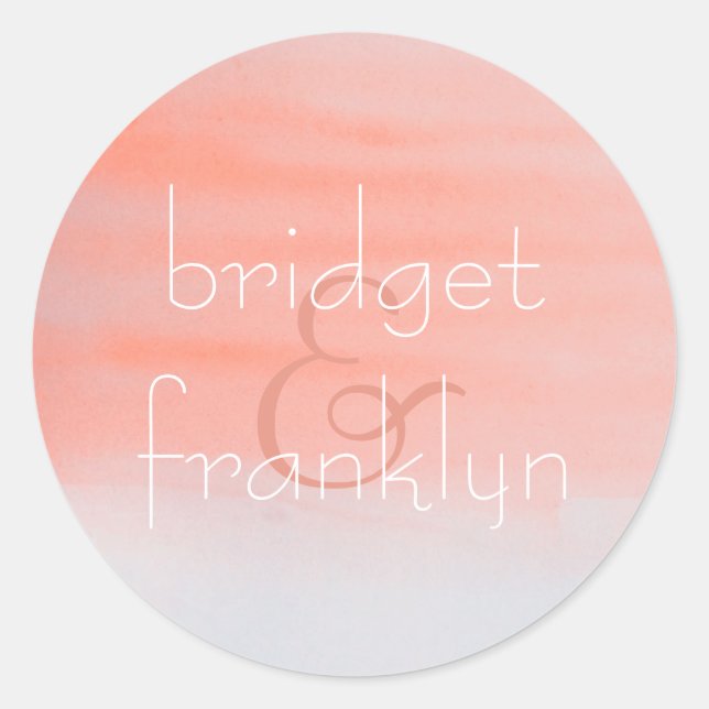 Pink Watercolor Swash Wedding Classic Round Sticker (Front)
